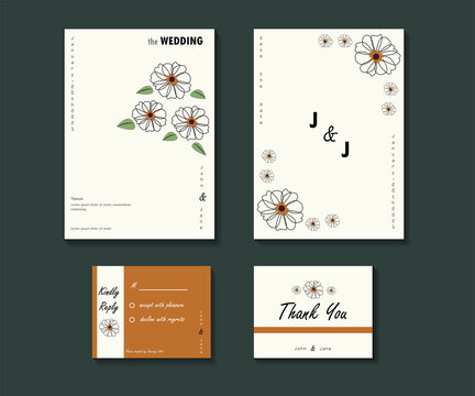 Vector of simple floral wedding invitation design. Save the date simple invitation. Thank you card design.