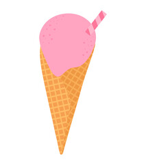 Pink ice cream in a waffle cup vector illustration