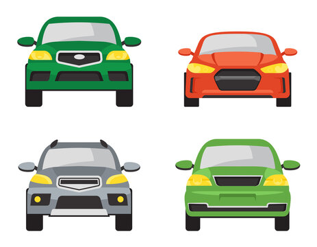 Set of different cars front view. Automobile variations in cartoon style.