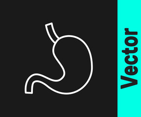White line Human stomach icon isolated on black background. Vector