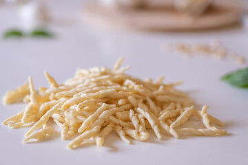Italian Trofie pasta used traditionally with Pesto sauce