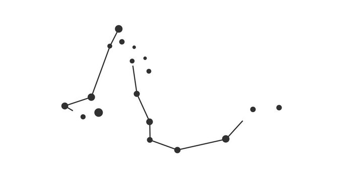 Draco constellation. Stars in the night sky. Constellation in line art style in black and white. Cluster of stars and galaxies. Horizontal composition, 4k video quality