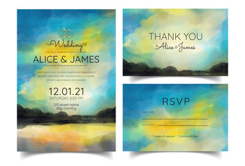 wedding invitation card, beach  watercolor
