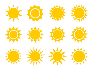 Sun icons collection. Summer suns flat design set.