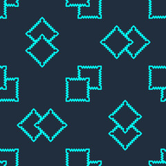 Green line Textile fabric roll icon isolated seamless pattern on blue background. Roll, mat, rug, cloth, carpet or paper roll icon. Vector