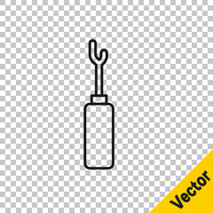 Black line Awl tool with wooden handle icon isolated on transparent background. Work equipment tailor industry. Vector