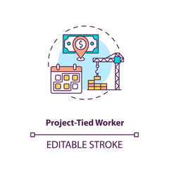 Project tied worker concept icon. Short term work. Construction job, building service. Migrant worker rights idea thin line illustration. Vector isolated outline RGB color drawing. Editable stroke