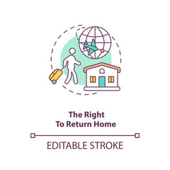 The right to return home concept icon. Immigrant freedom of moving. Civil human rights. Migrant worker rights idea thin line illustration. Vector isolated outline RGB color drawing. Editable stroke