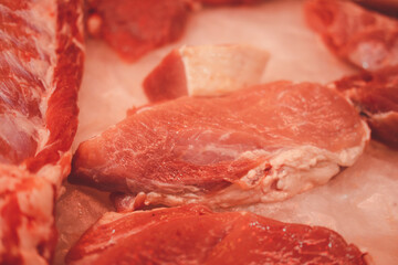 Raw pork at the market