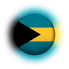 Glass light ball with flag of Bahamas. Round sphere, template icon. National symbol. Glossy realistic ball, 3D abstract vector illustration highlighted on a white background. Big bubble