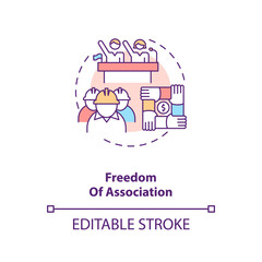 Freedom of association concept icon. Labour union. Employees teamwork. Migrant worker rights idea thin line illustration. Vector isolated outline RGB color drawing. Editable stroke
