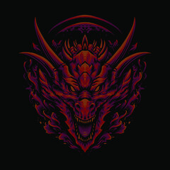 red dragon head illustration vector