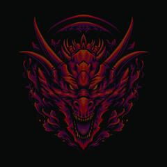red dragon head illustration vector