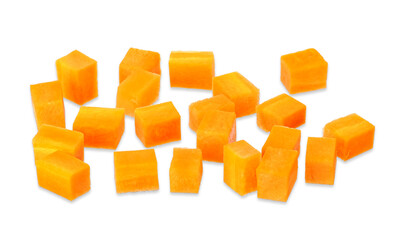 Cube sliced Carrot isolated on white background