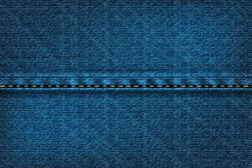 Denim rectangular background with seam.Vector illustration of blue texture.