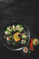 sushi roll in plate on wooden table background