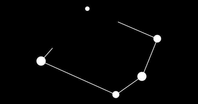 Microscopium constellation. Stars in the night sky. Constellation in line art style in black and white. Cluster of stars and galaxies. Horizontal composition, 4k video quality