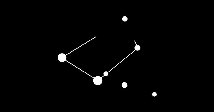 Norma constellation. Stars in the night sky. Constellation in line art style in black and white. Cluster of stars and galaxies. Horizontal composition, 4k video quality