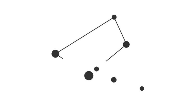 Norma constellation. Stars in the night sky. Constellation in line art style in black and white. Cluster of stars and galaxies. Horizontal composition, 4k video quality