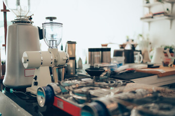 Coffeemaker in modern kitchen at coffee shop.