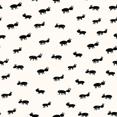Vector seamless pattern with ants in naive hand-drawn  style