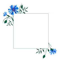 Watercolor hand-painted frame. Wild flowers. Cornflowers