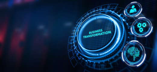 The concept of business, technology, the Internet and the network.  virtual screen of the future and sees the inscription: Business transformation