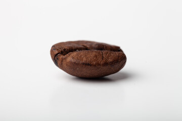 One roasted coffee bean on a light background