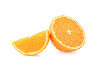 Fototapeta na wymiar Orange slice half and one segment isolated on white background.
