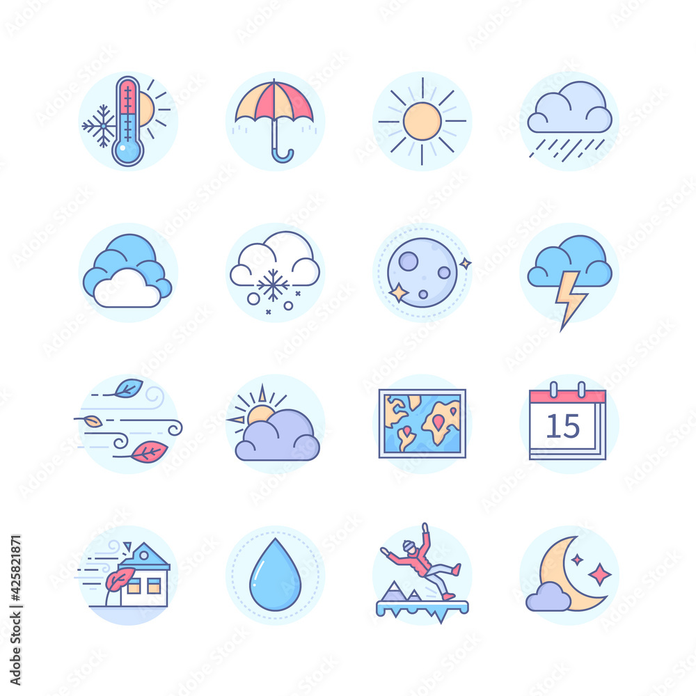 Poster weather mobile app - line design style icons set