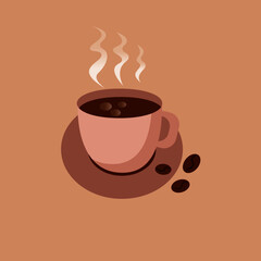 a coffee cup with some beans on a side