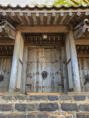 entrance gate to buddhist temple on bukhan mountain in bukhansan national park, gyeonggi, south korea