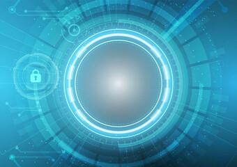 Vector circuit board cyber security on dark blue vintage screen for technology background