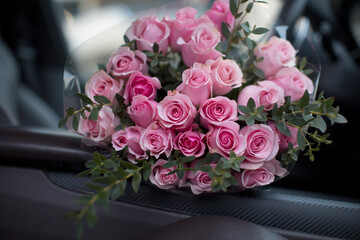 Big luxury bouquet of beautiful fresh pink roses
