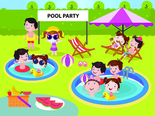 Obraz na płótnie Canvas Pool party vector concept for banner, website, illustration, landing page, flyer, etc.