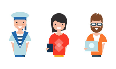 People of Various Professions Set, Programmer, Businesswoman, Sailor Characters Cartoon Vector Illustration