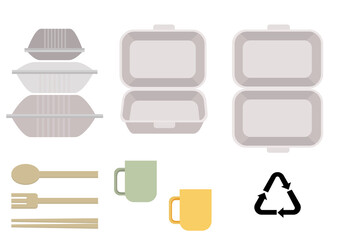 イラスト素材：リサイクル　エコ　リユースをわかりやすくイメージした素材セット