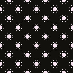 Circles and dots around. Vector black seamless pattern.