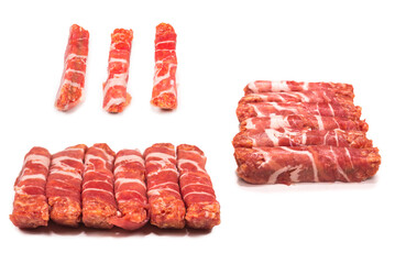 Chevapchichi in bacon isolated on white background.