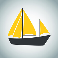 Sailboat yellow icon on white background 
