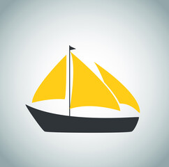 Sailboat yellow icon on white background 
