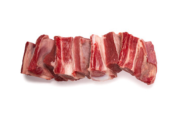 Raw beef ribs isolated on white background.