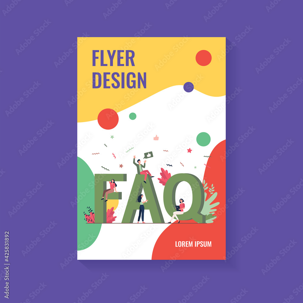 Aufkleber giant faq and tiny people flat vector illustration. cartoon users asking questions and getting help 