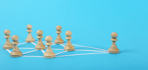Obraz premium links or connection concept in abstract community. abstract model of the business or community on a blue background