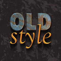 old style. logo design, metallic 3d words