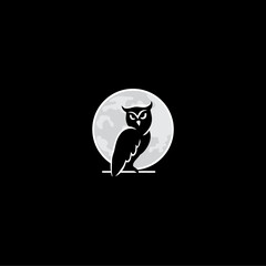 owl on the moon icon logo vector illustration