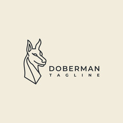 Line art Doberman Pinscher Logo Design Vector Illustration