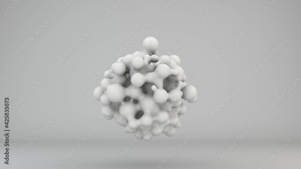 Poster loop 3d animation of white liquid, milk drops in the studio, in zero gravity. the drops move chaotic