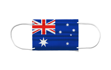 Flag of Australia on a disposable surgical mask. White background