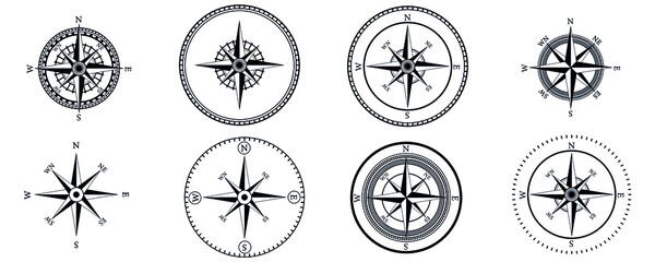 Compass icons. Set of vector compass icons.
